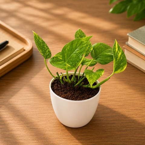 Money Plant Green in 4 Inch White Premium Orchid Round Plastic Pot