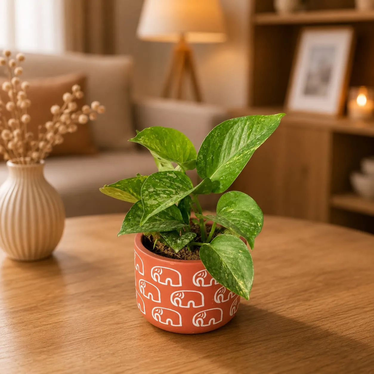Money Plant Green in 4 Inch Gajraaj Premium Clay Terracotta Planter - in Premium Gifting Box