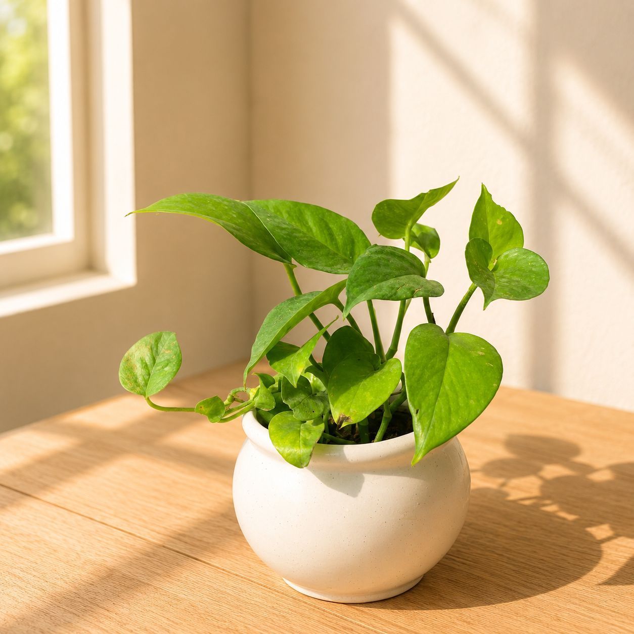 Money Plant Green in 4 Inch Ivory White Matki Ceramic Planter