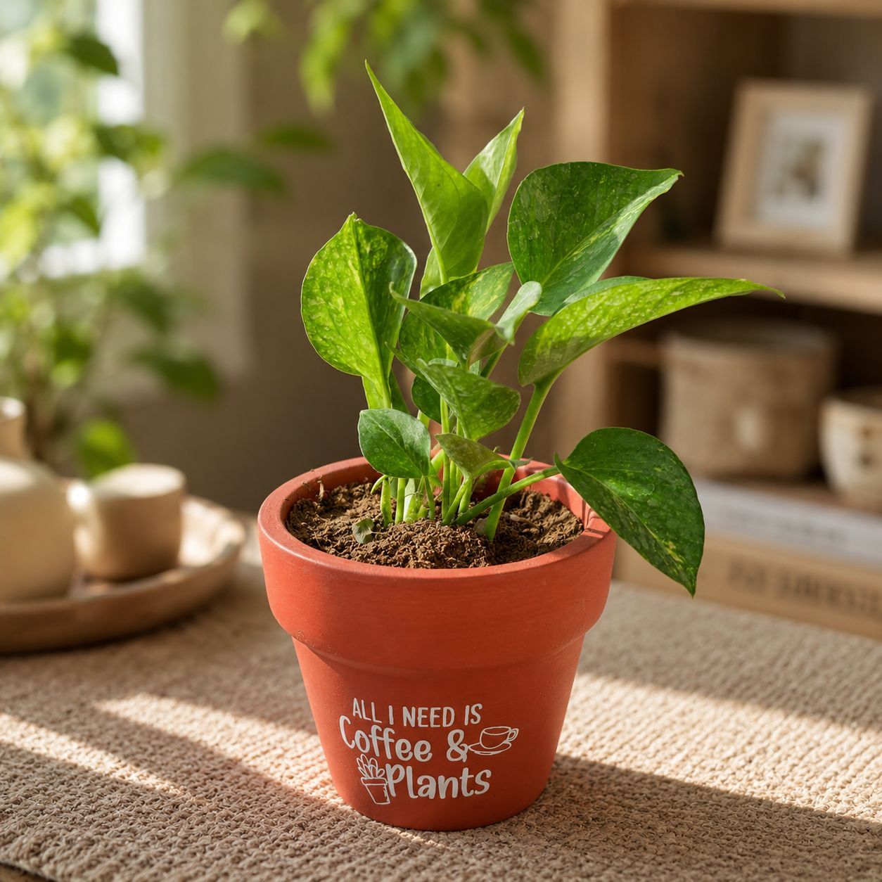 Money Plant Green in 4 Inch Brew & Blosssom Premium Clay Terracotta Planter - in Premium Gifting Box