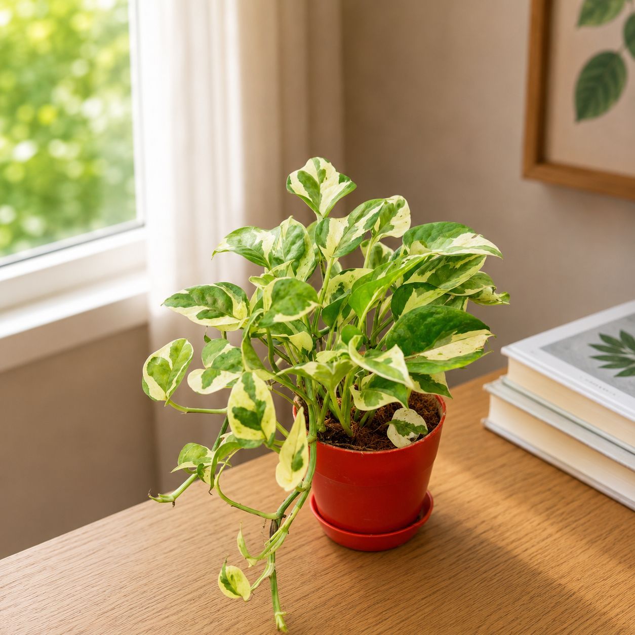 Money Plant N'Joy in 4 Inch Red Florence Self Watering Pot