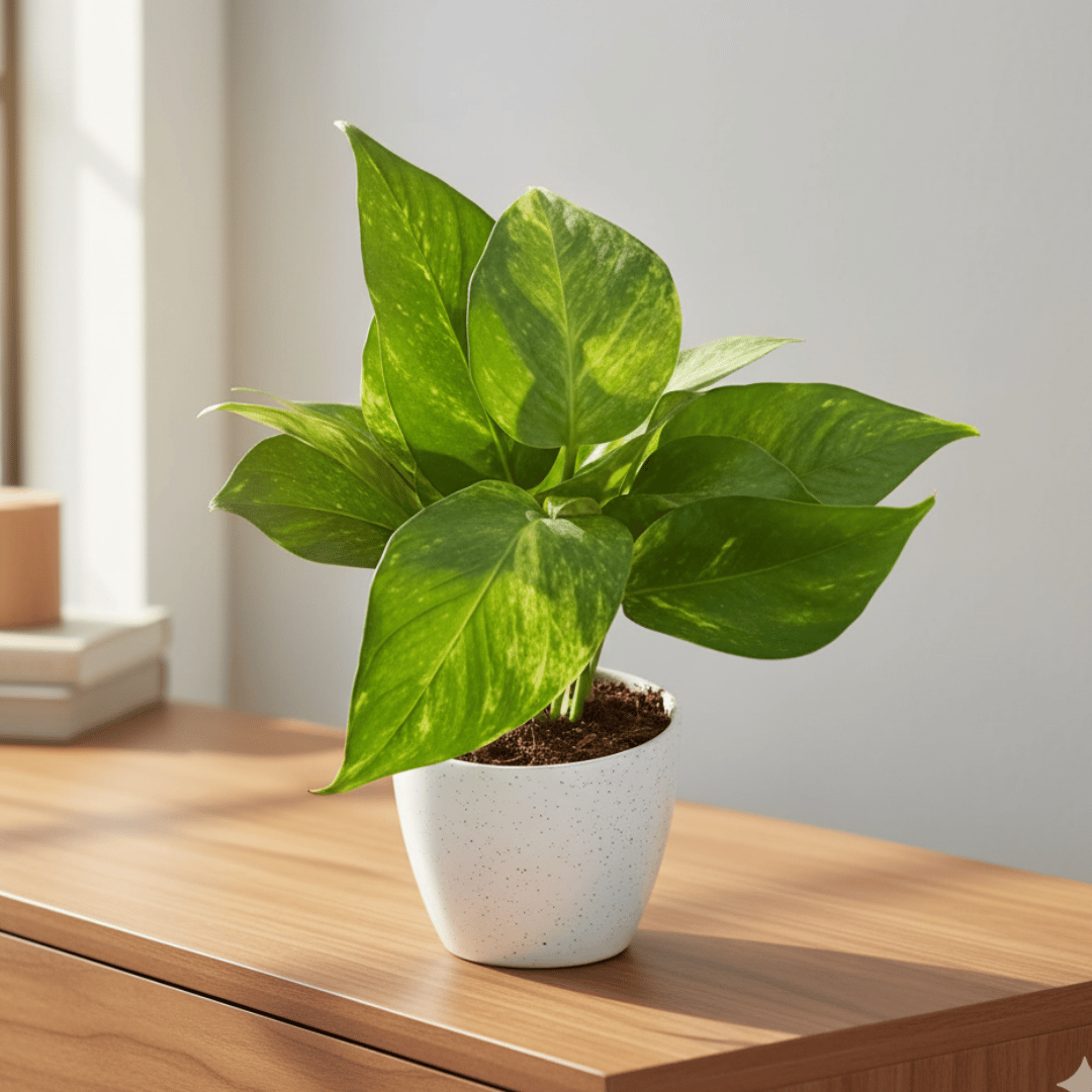 Money Plant Green in 4 Inch Classy White Cup Ceramic Pot