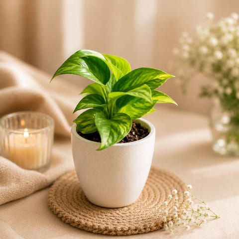 50 Money Plants in 4 Inch Classy White Cup Ceramic Pot - for bulk corporate gifting