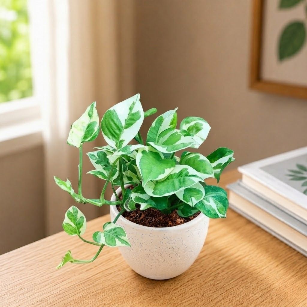 Gift Ready - Marble Money Plant in 4 Inch White Ceramic Pot (any design)