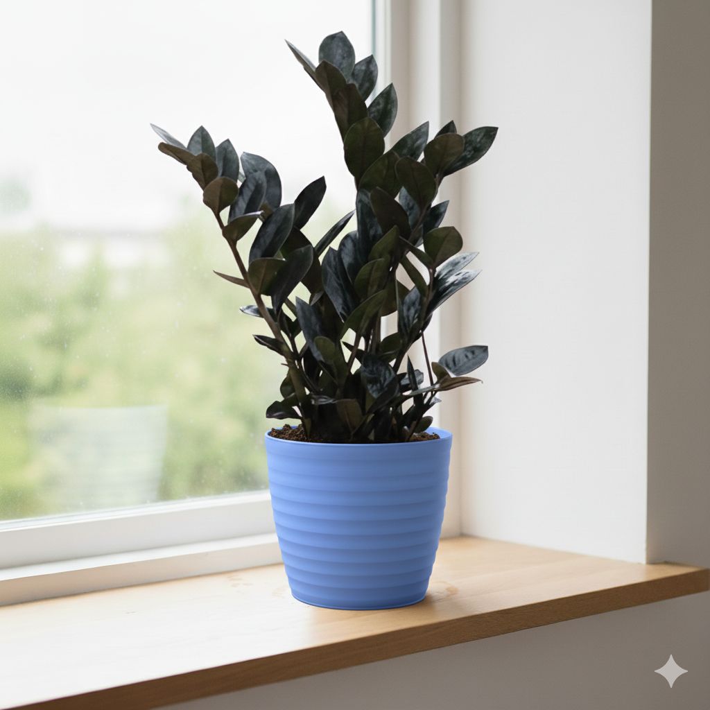 Zz Black in 5 Inch Elvan Blue Avora Premium Plastic Planter