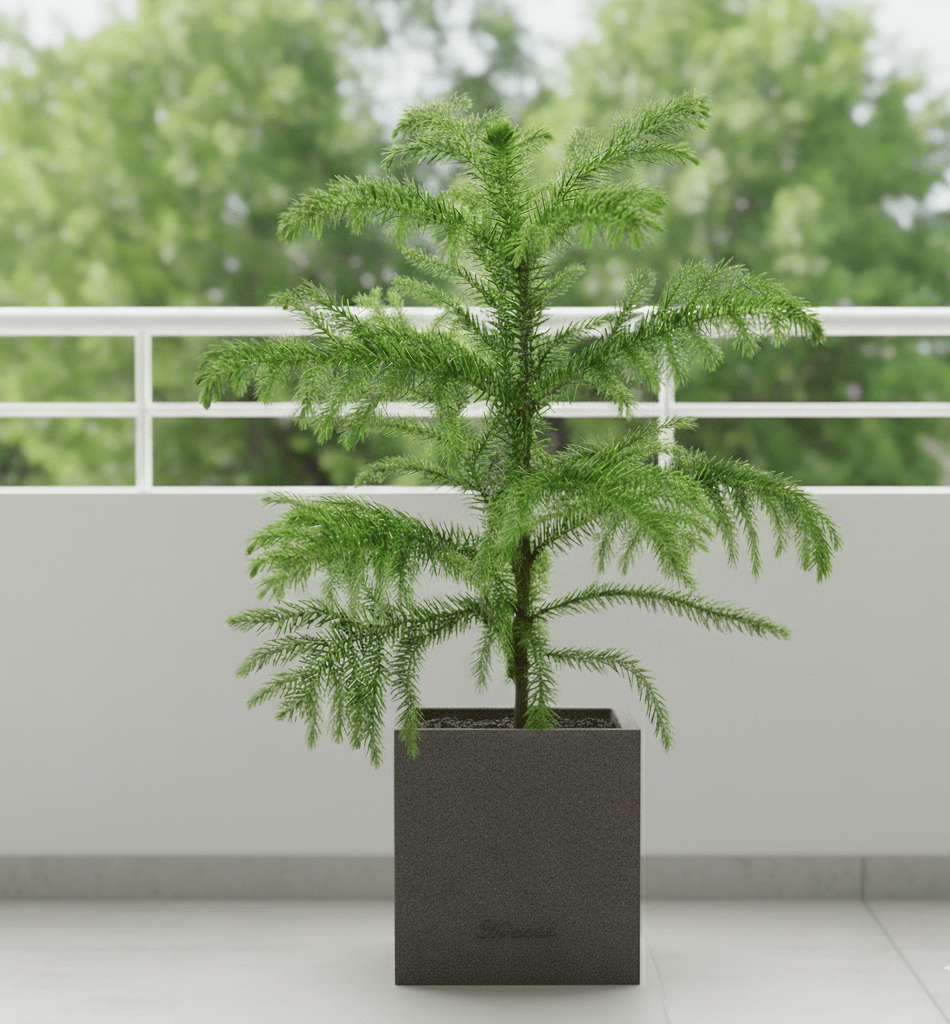 Araucaria / Christmas Tree (3-4 Ft) in 8 X 8 Inch Grey Premium Kyvos Fiberglass Planter