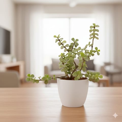 Lucky Jade in 4 Inch White Premium Orchid Round Plastic Pot