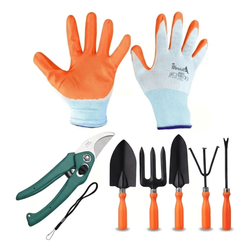 7 Piece Tool Combo | Cultivator, Fork, Trowels, Weeder, Gloves & Pruner Cutter | Lightweight, Portable, Durable Gardening Tools