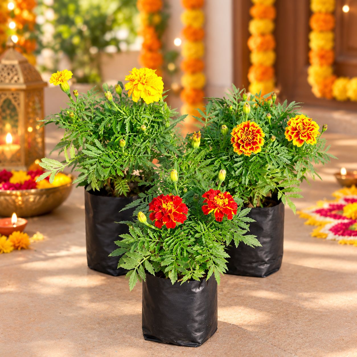 Set of 3 - Marigold / Genda French (any colour) in 4 Inch Nursery Bag