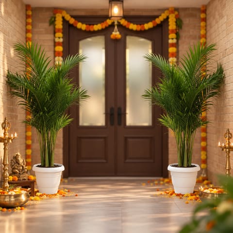 Set of 2 - Areca Palm (~ 4 Ft) in 12 Inch White Classy Plastic Pot
