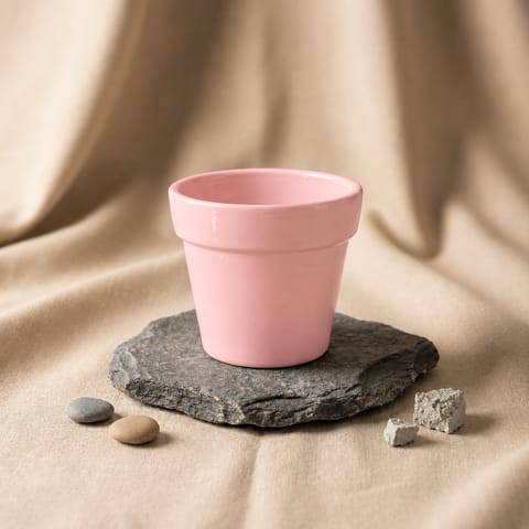 5 Inch Ceramic Pot | Blush Pink Glossy Ashwani Collar Ceramic Planter