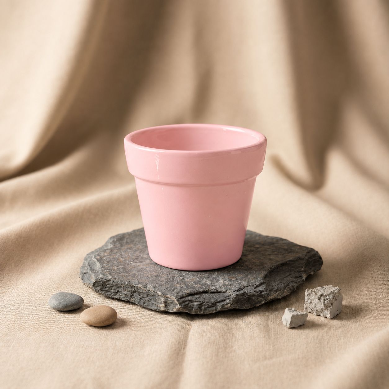 5 Inch Ceramic Pot | Blush Pink Glossy Ashwani Collar Ceramic Planter