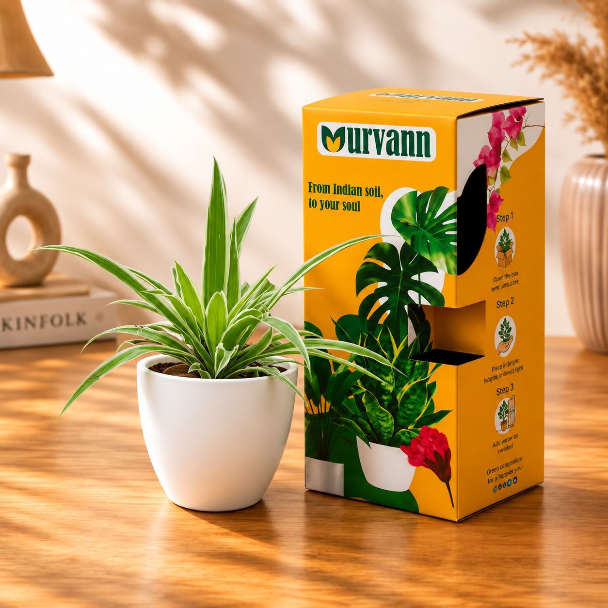 Spider Green in 4 Inch White Classy Cup Ceramic Pot in Premium Gifting Box