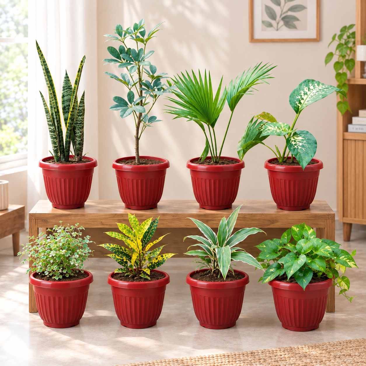 Air Purifying Delight - Set of 7 - Assorted Air Purifying Plants (any 7) in 8 Inch classy Red Plastic Pot
