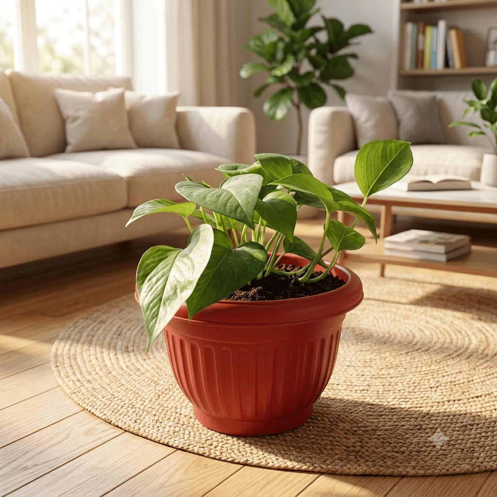 Money Plant Green in 8 Inch Terracotta Red Olive Plastic Pot