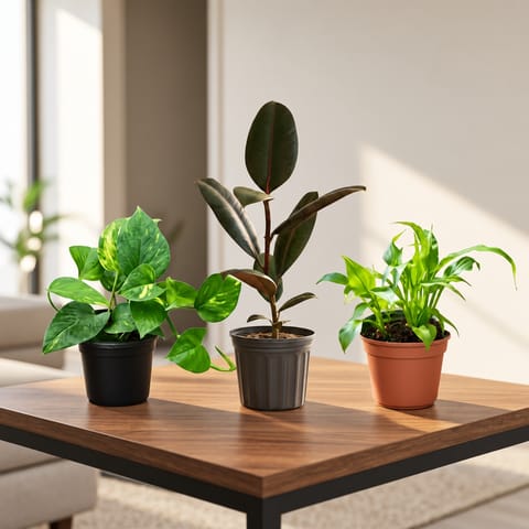 Indoor Plants Combo - Set of 3 - Money Plant, Peace Lily & Rubber Plant in 4 inch Nursery Pot