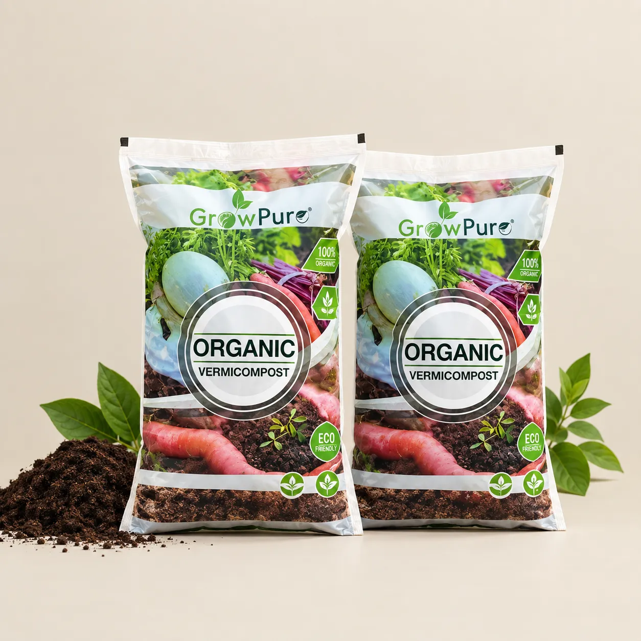 Set of 2 - 2 KG Grow Pure Organic Vermicompost for plants growth  - 4 KG