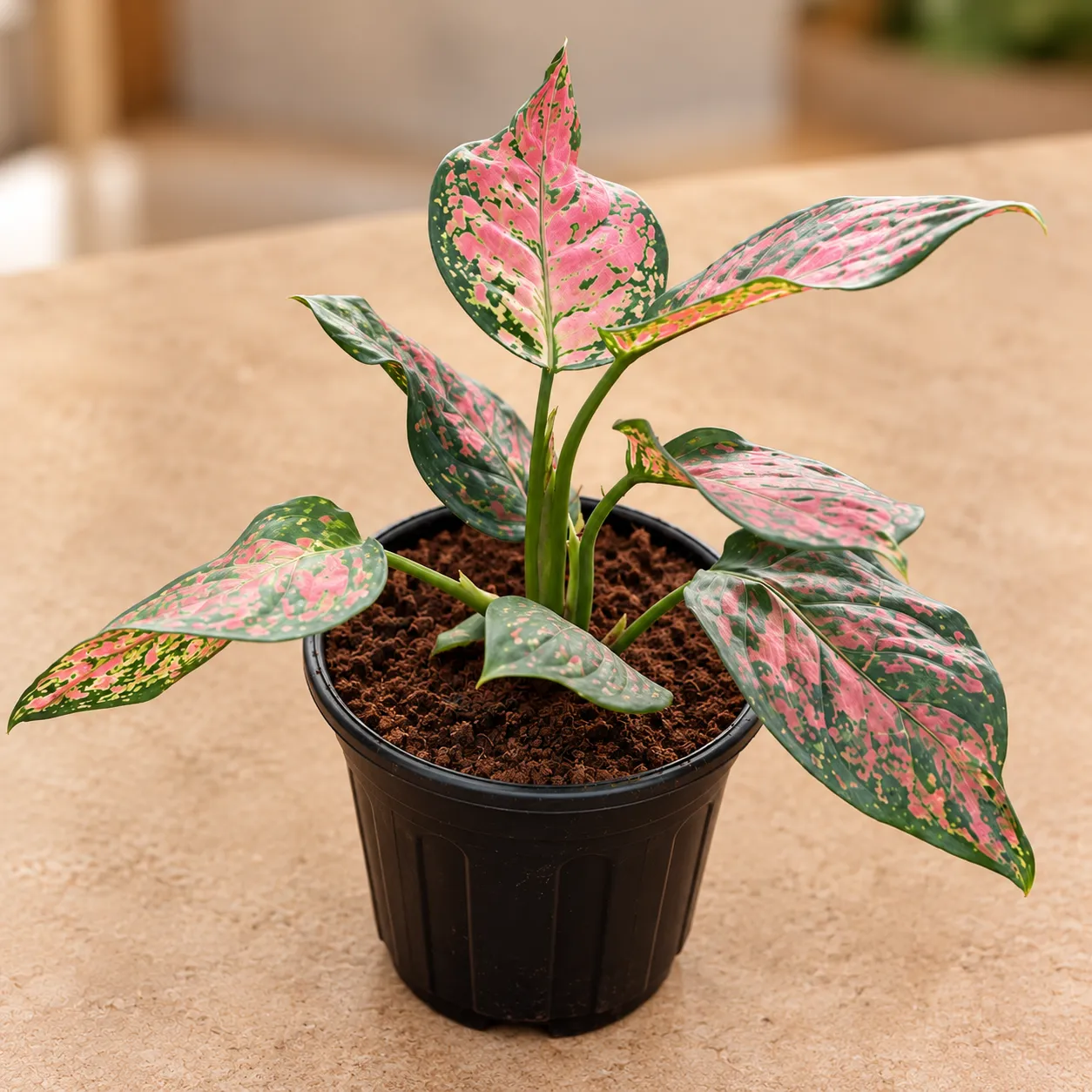 Large Aglaonema Pink Dalmatian / Valentine in 6 Inch Black Nursery Pot