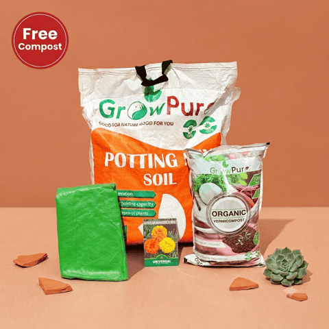 Marigold / Genda Planting Kit with FREE VERMICOMPOST | 18 X 9 Grow Bag, Potting Mix 10 kg & FREE Vermicompost 5 KG