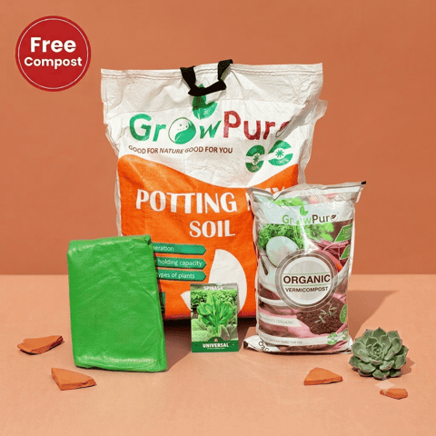 Spinach / Palak Planting Kit with FREE VERMICOMPOST | 18 X 9 Grow Bag, Potting Mix 10 kg & FREE Vermicompost 5 KG
