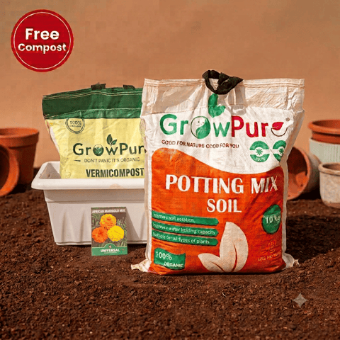 Marigold / Genda Planting Kit with FREE VERMICOMPOST | 20 Inch White Premium Supreme Window Plastic Planter, Potting Mix 10 kg & FREE Vermicompost 5 KG