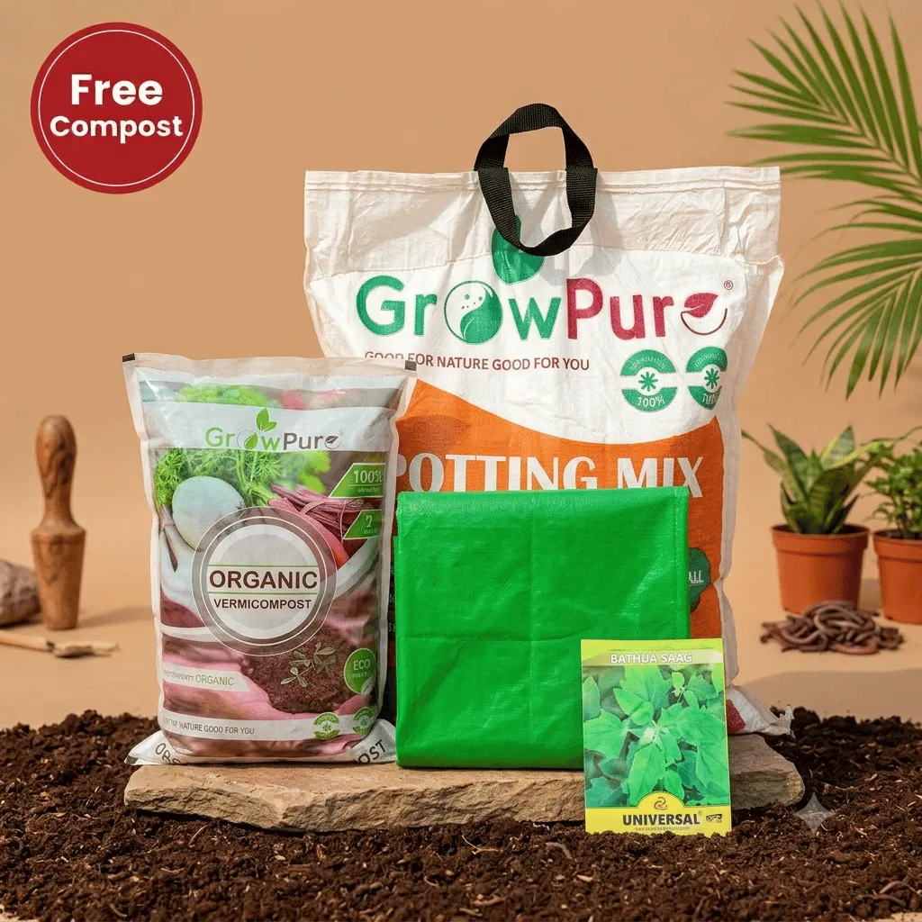 Bathua Planting Kit with FREE VERMICOMPOST | 18 X 9 Grow Bag, Potting Mix 10 kg & FREE Vermicompost 5 KG