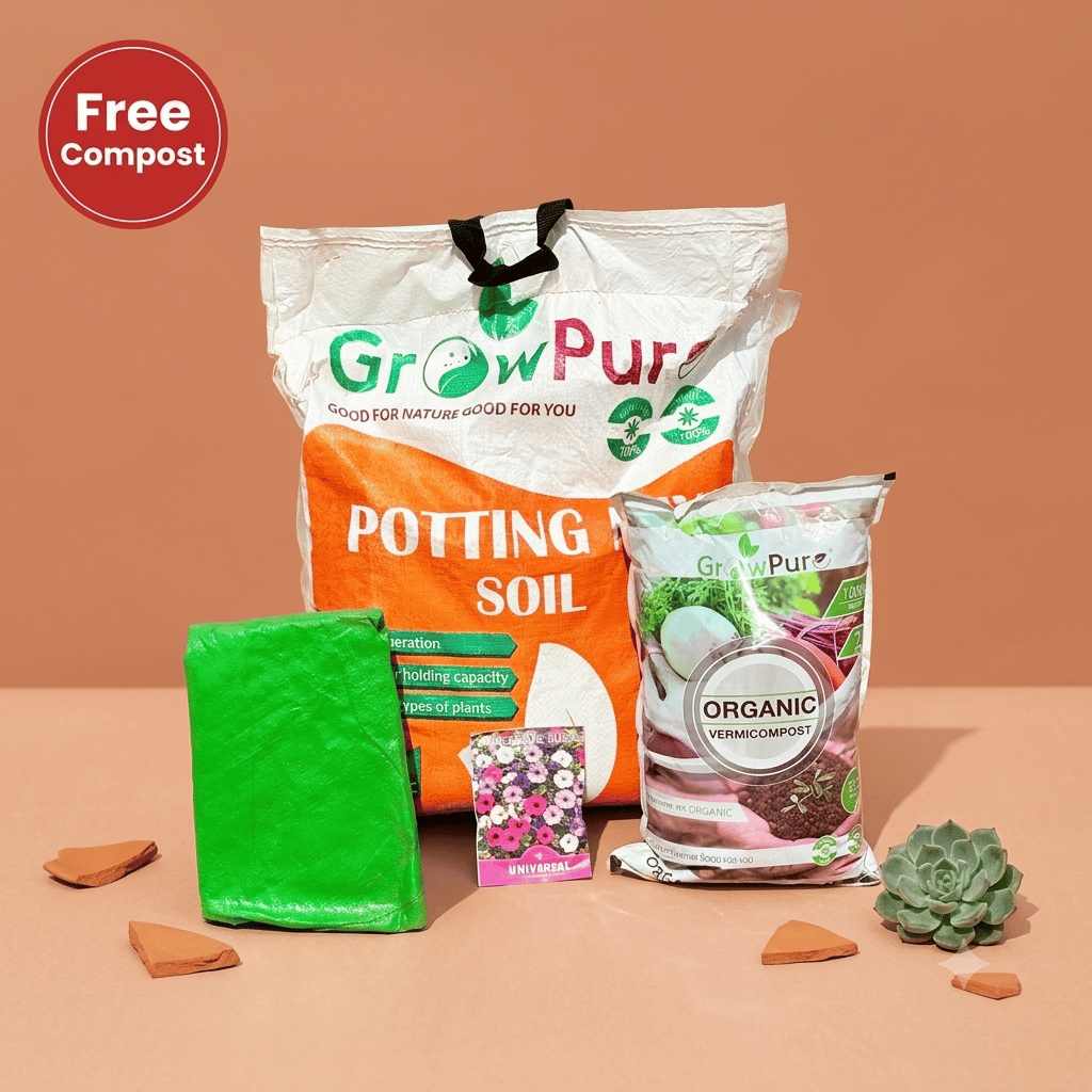 Petunia Planting Kit with FREE VERMICOMPOST | 18 X 9 Grow Bag, Potting Mix 10 kg & FREE Vermicompost 5 KG