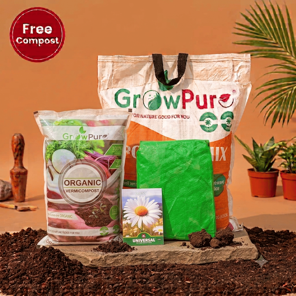 Daisy Planting Kit with FREE VERMICOMPOST | 18 X 9 Grow Bag, Potting Mix 10 kg & FREE Vermicompost 5 KG