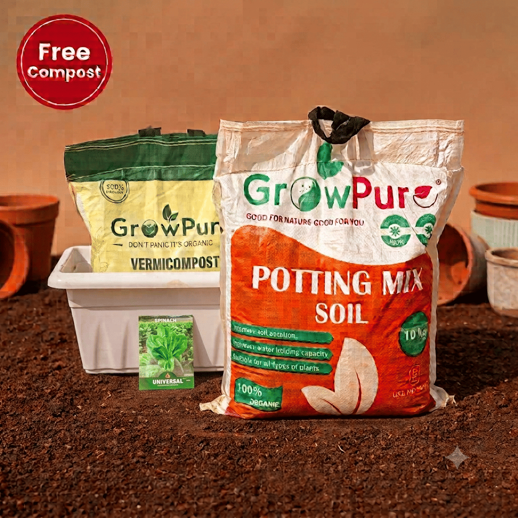 Spinach / Palak Planting Kit with FREE VERMICOMPOST | 20 Inch White Premium Supreme Window Plastic Planter, Potting Mix 10 kg & FREE Vermicompost 5 KG