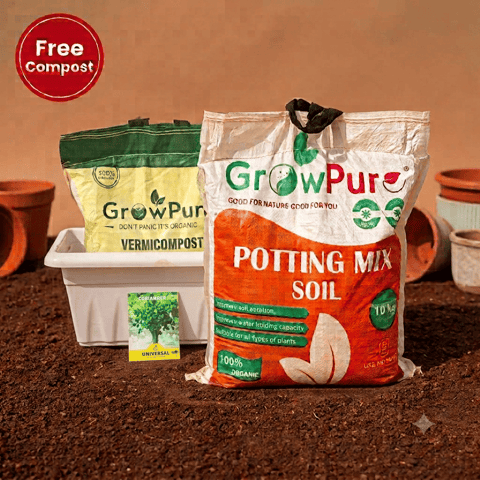 Coriander / Dhaniya Planting Kit with FREE VERMICOMPOST | 20 Inch White Premium Supreme Window Plastic Planter, Potting Mix 10 kg & FREE Vermicompost 5 KG