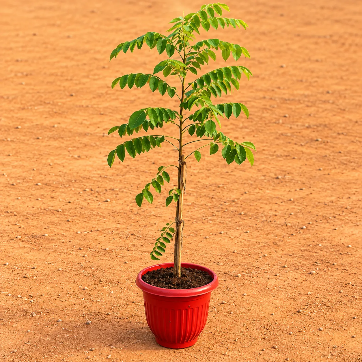 Curry Patta (~ 1.5 Ft) in 8 Inch Terracotta Red Olive Plastic Pot