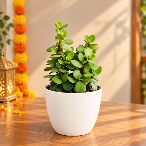 Pune Jade in 4 Inch White Premium Orchid Round Plastic Pot