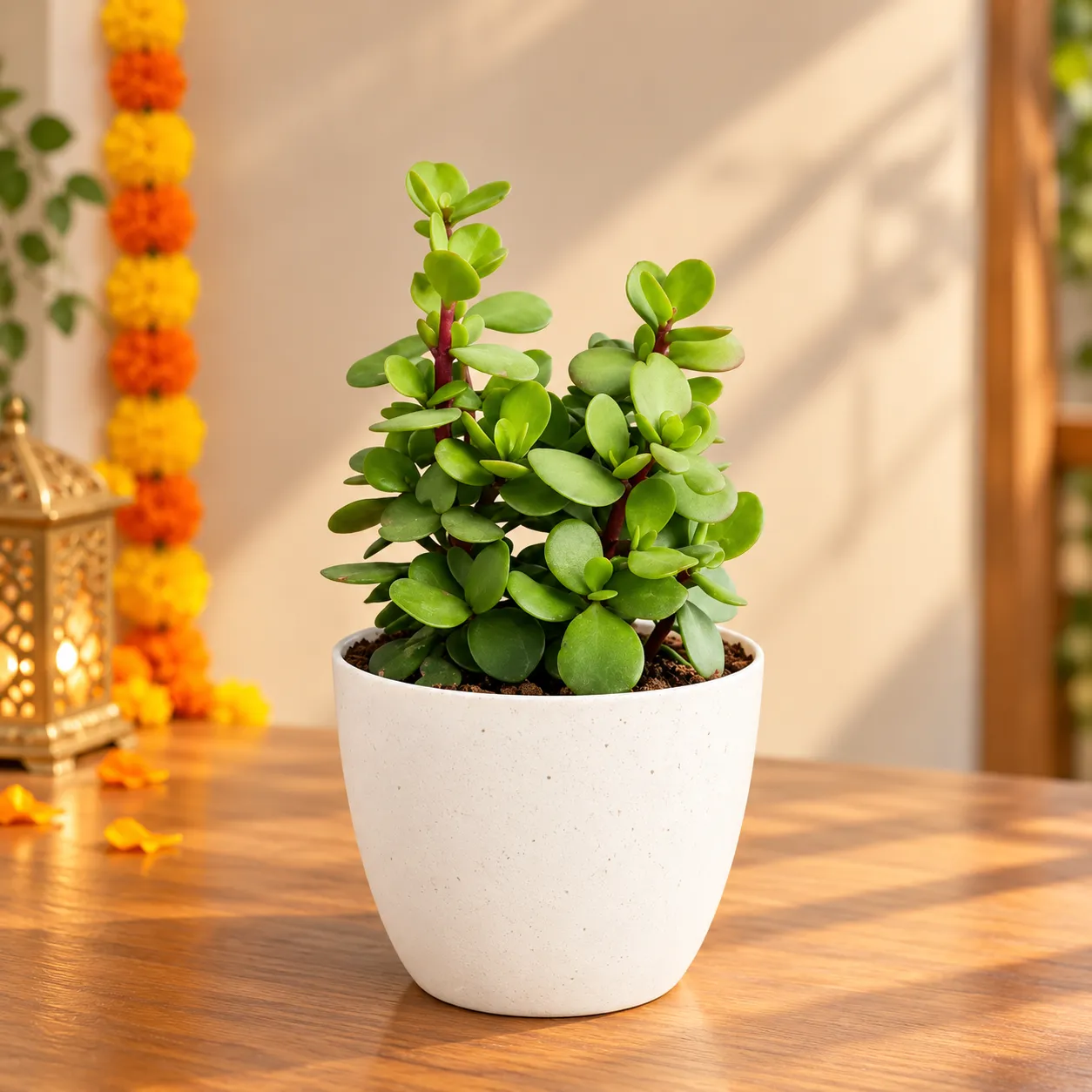 Pune Jade in 4 Inch White Premium Orchid Round Plastic Pot