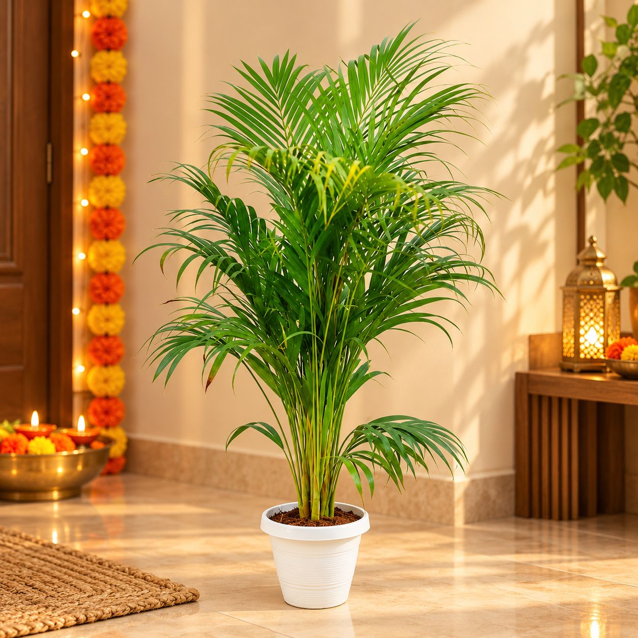 Areca palm in 10 Inch Classy White Plastic Pot