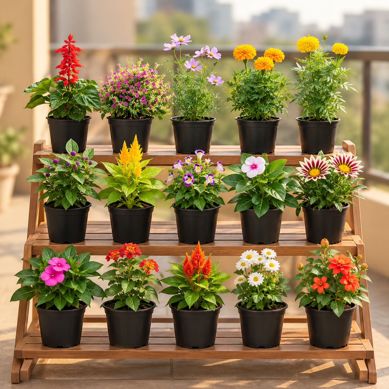 Flowering Combo- Set of 15 Assorted Seasonal Flowers in 4 inch nursery Pots