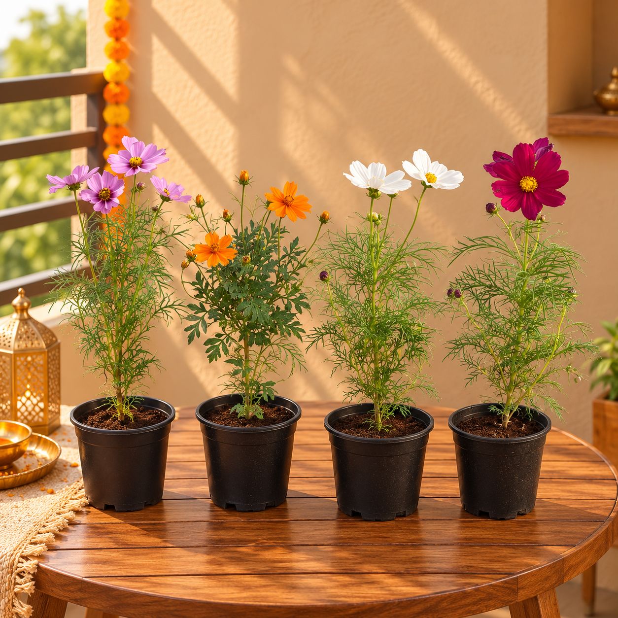 Flowering Blooms - Set of 4 - Cosmos (Multicolour) in 5 Inch Nursery Pot