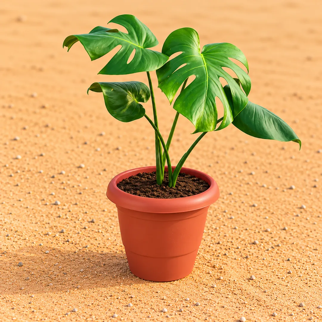 Monstera Deliciosa in 8 Inch Terracotta Red Classy Plastic Pot